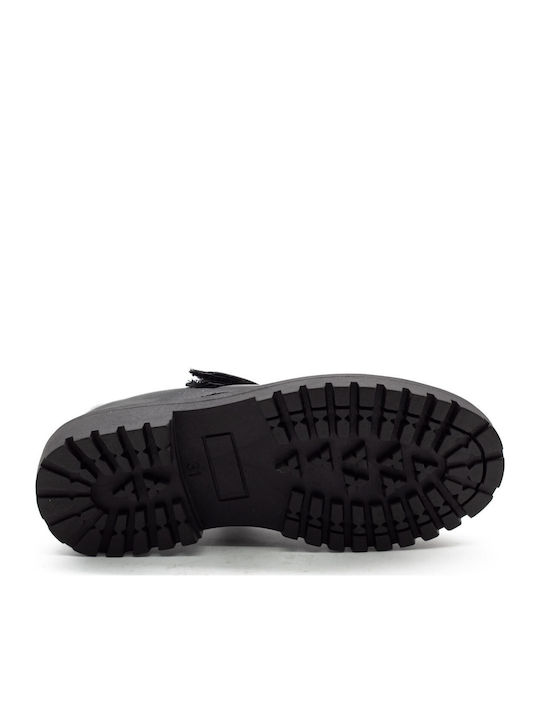 Kids Patent Leather Ballerinas with Hoop & Loop Closure Black