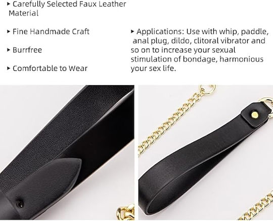 Smd Minx Sm Adjustable Leather Neck Chocker Collar Chain Leash Submissive Κολάρο Λουρί Black Gold