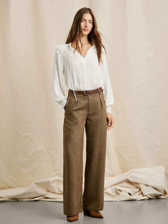Women's Leather Trousers Checked Brown