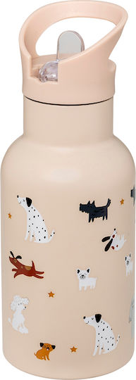 Kinderflasche Rostfreier Stahl mit Strohhalm Beige 350ml