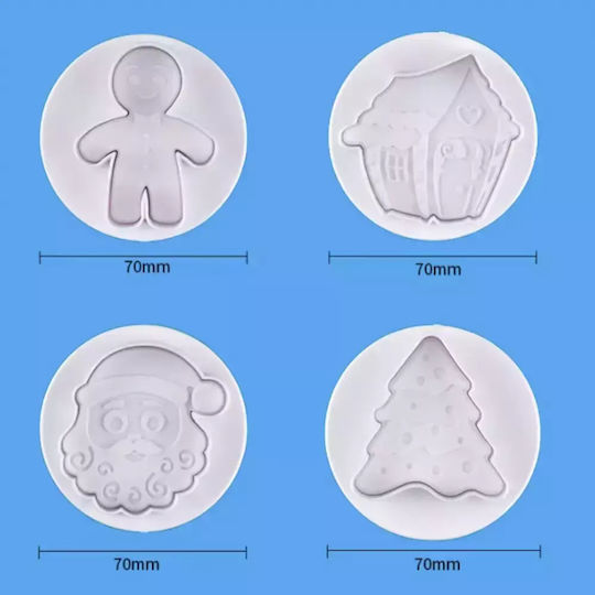 Christmas Set Cookie Cutter Plunger 4 Pieces Round