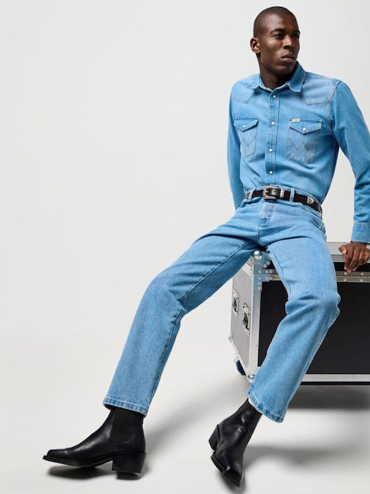 Western Shirt Long-sleeved Corduroy Shirt Light Blue
