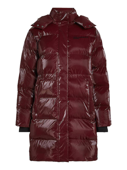 Women's Long Puffer Jacket for Winter Red