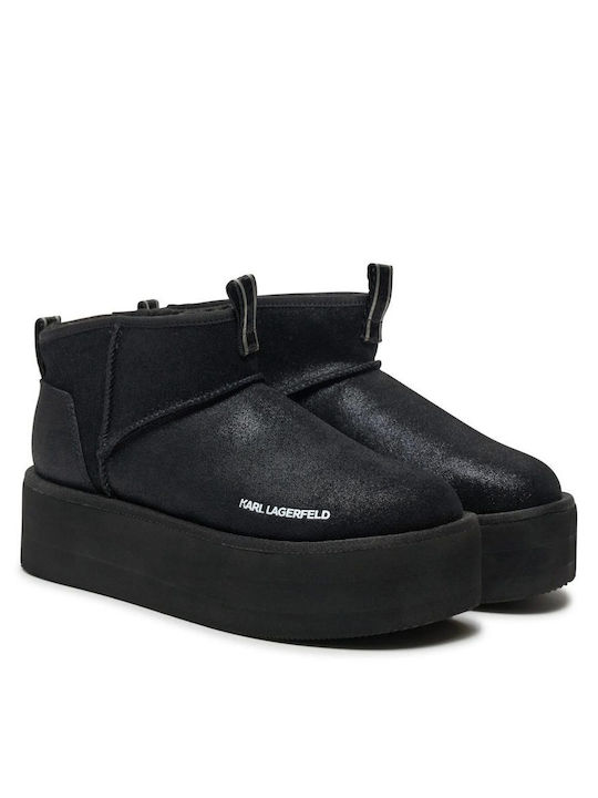 Karl Lagerfeld Suede Γυναικείες Μπότες Χιονιού Μαύρες
