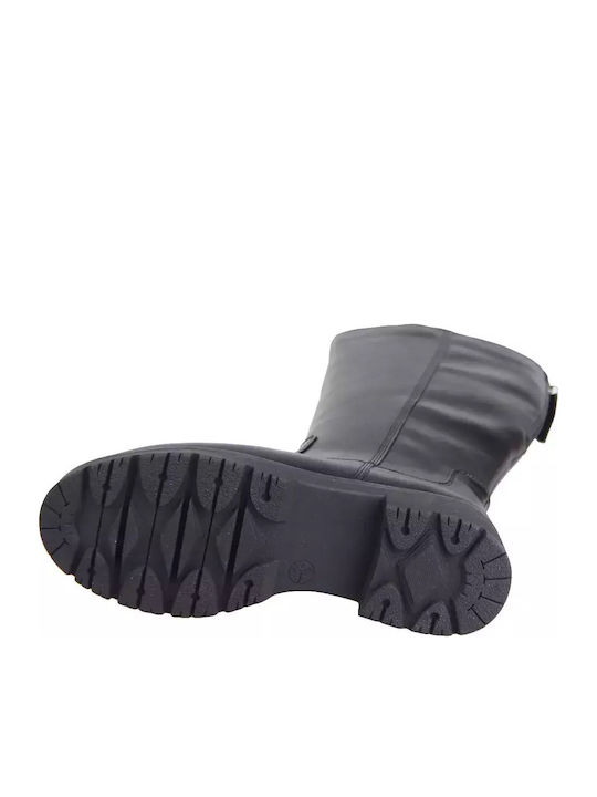 Synthetic Leather Riding Boots with Zipper / Rubber Black