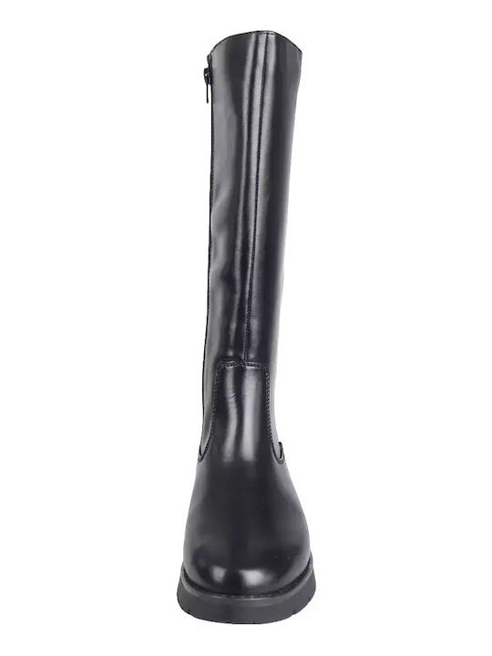 Synthetic Leather Riding Boots with Zipper / Rubber Black