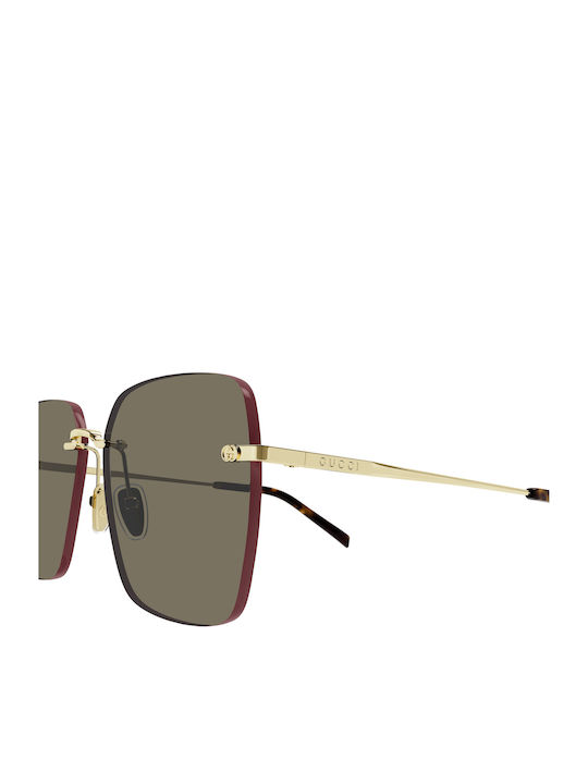 Gucci Damen Sonnenbrille mit Gold Metall Gestell und Braun Linse GG1955SA 002