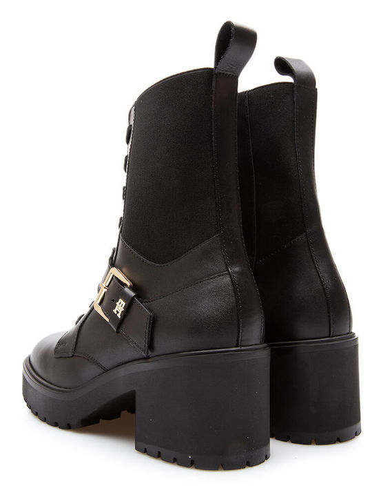 Leather Medium Heel Women's Boots with Zipper Black