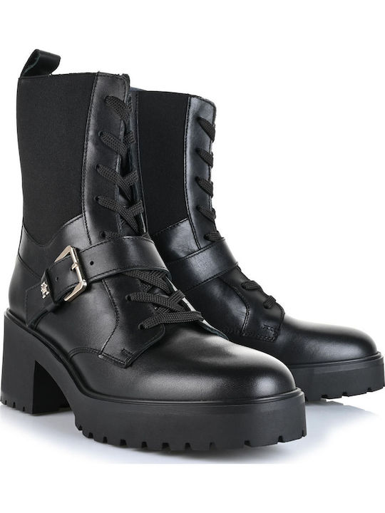 Leather Medium Heel Women's Boots with Zipper Black