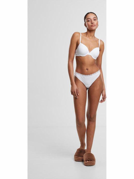 Baumwollene Damen-Slips Brazil mit Spitze Weiß
