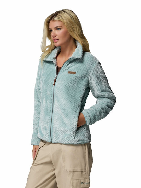 Fire Side Ii Sherpa Full Women's Cardigan with Zipper Light Blue