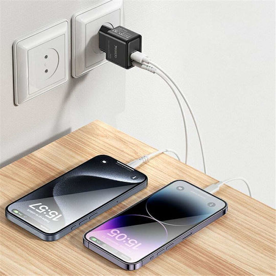 Yesido Charger Without Cable GaN with USB-A Port and USB-C Port 30W Power Delivery Blacks (YC64)