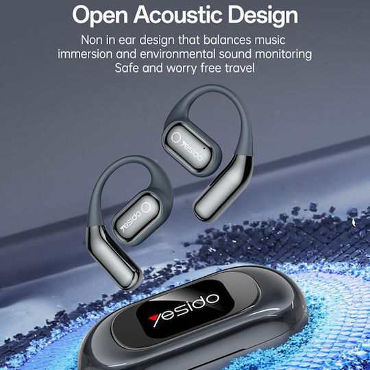 Yesido YSP26 Open Ear Bluetooth Handsfree Căști cu Rezistență la Transpirație și Carcasă de Încărcare Gri