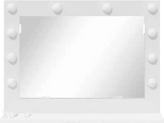vidaXL Wall Mirror with White Wooden Frame & LED Lighting 60x45cm 1pcs