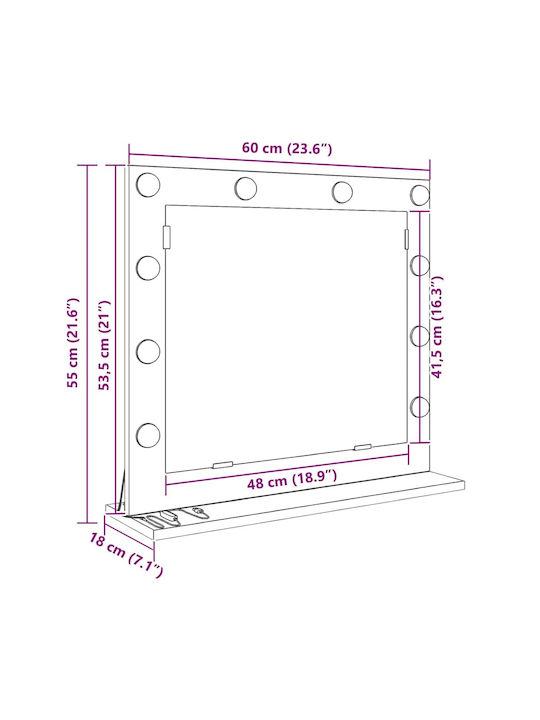 Vidaxl Καθρέφτης Vanity Led Φώτα Γκρι Σκυρόδεμα 60x55x18 Εκ Γκρι