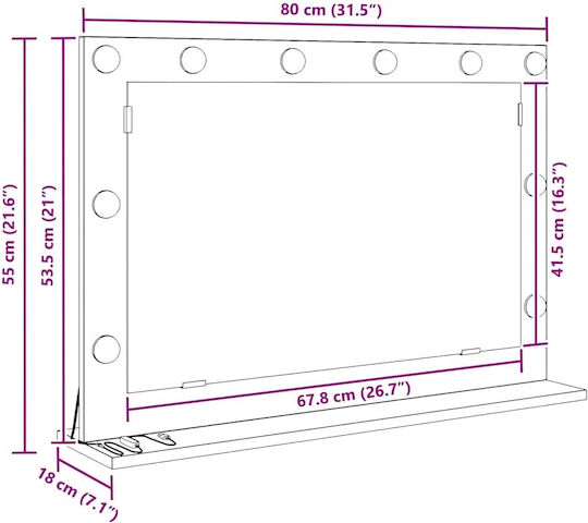 vidaXL vidaXL Schminkspiegel Wand mit Licht Braune