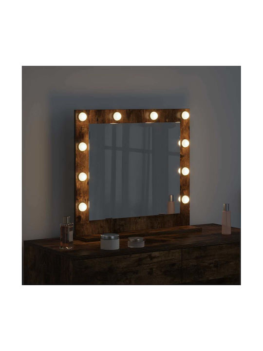vidaXL Wall Mirror with Brown Wooden Frame & LED Lighting 60x55cm 1pcs