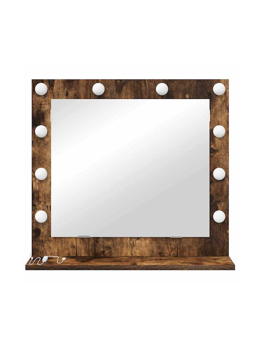 vidaXL Wall Mirror with Brown Wooden Frame & LED Lighting 60x55cm 1pcs