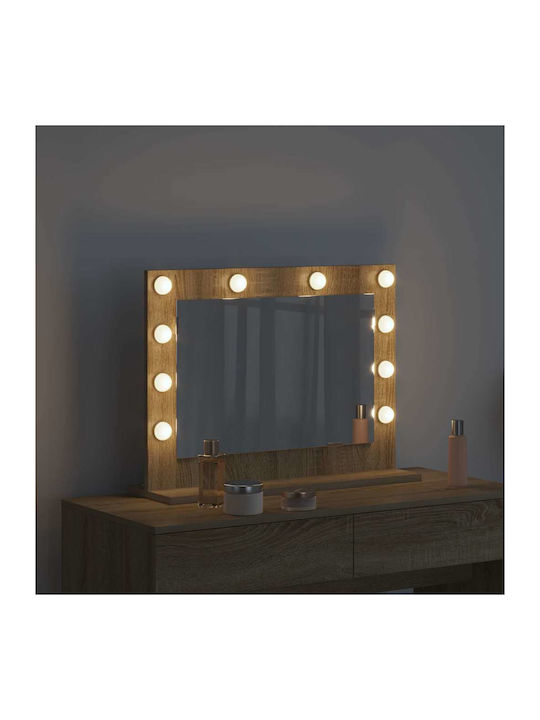 vidaXL Ορθογώνιος Καθρέπτης Μπάνιου Led με Ράφι 60x45cm Μπεζ