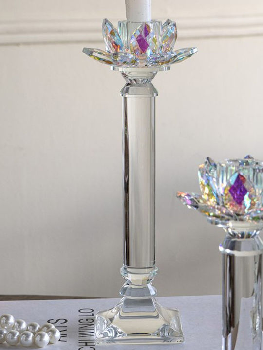 Artekko Lotus Candle Holder Glass in Transparent Color 10.8x28x10.8cm 1pcs