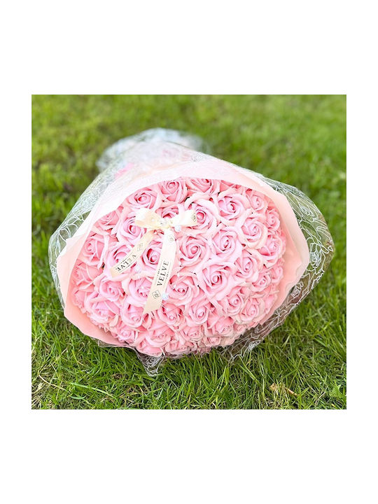 Buchet De Trandafiri Roz 51 Trandafiri Săpun 35 Cm