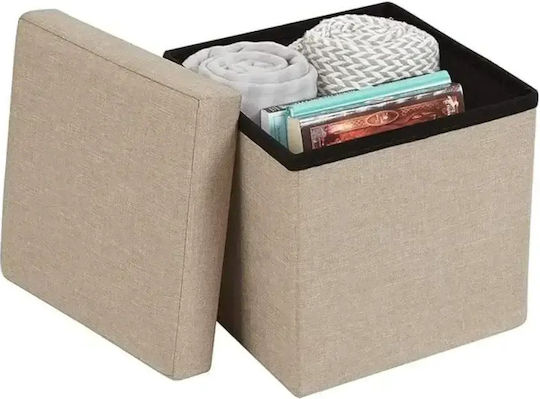Stool For Living Room With Storage Space Upholstered with Fabric Beige 30x30x30cm