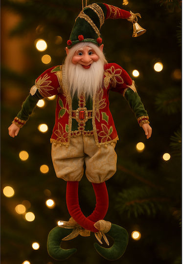Vetur BV Christmas Velvet Elf Red Gold Green 46cm