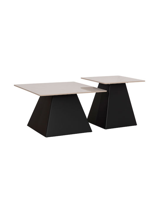 Square Central Coffee Table Sintered Glass Black 2 Pieces W70xL70xH42cm
