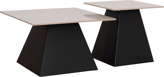 Square Central Coffee Table Sintered Glass Black 2 Pieces W70xL70xH42cm