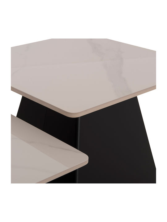 Square Central Coffee Table Sintered Glass Black 2 Pieces W70xL70xH42cm