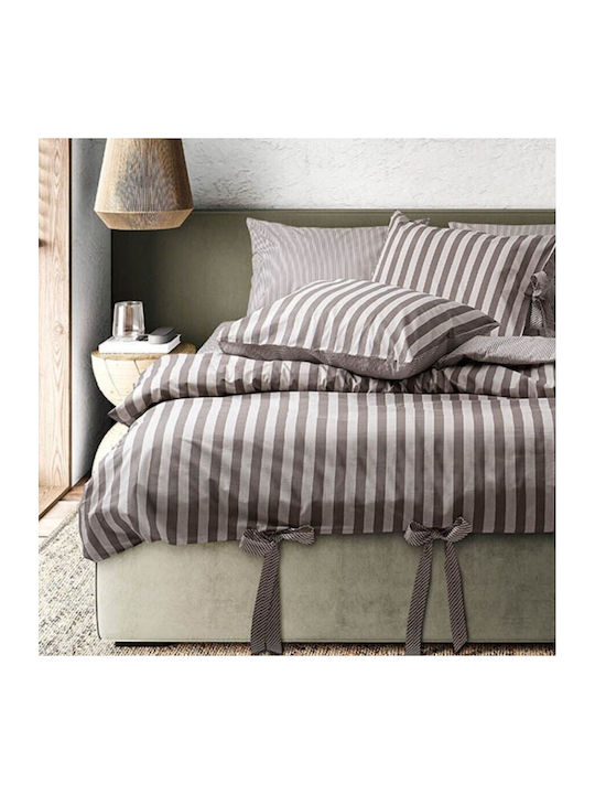 Majoli Bahar Set Husă de Pilotă Bumbac Dublă cu 2 Fețe de Pernă & 1 Cearsaf 200x220 Beige, Brown