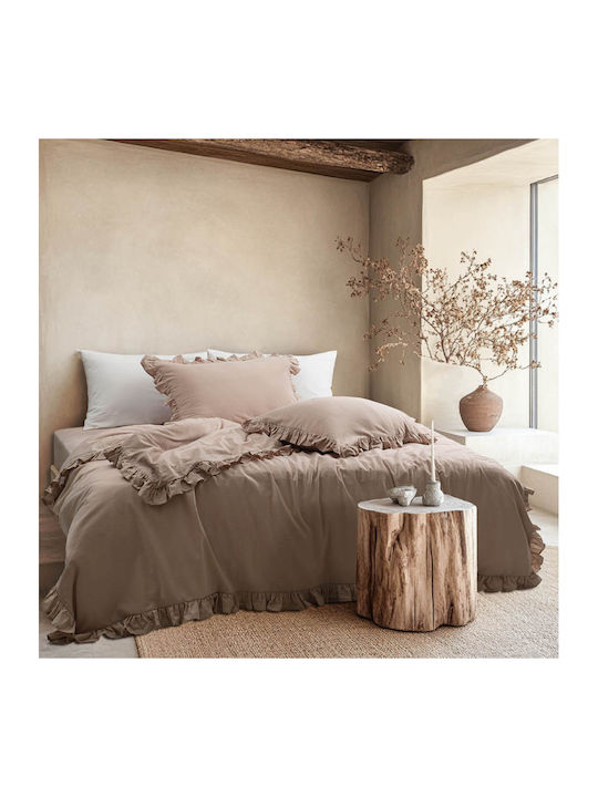 Majoli Bahar Set Husă de Pilotă Bumbac Dublă cu 2 Fețe de Pernă & 1 Cearsaf 200x220 Milagros Bej
