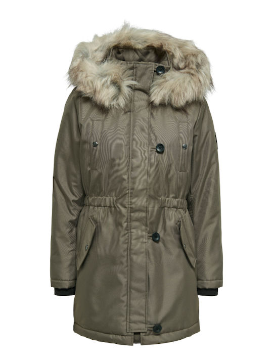 Iris Women's Parka Jacket for Winter with Hood Green