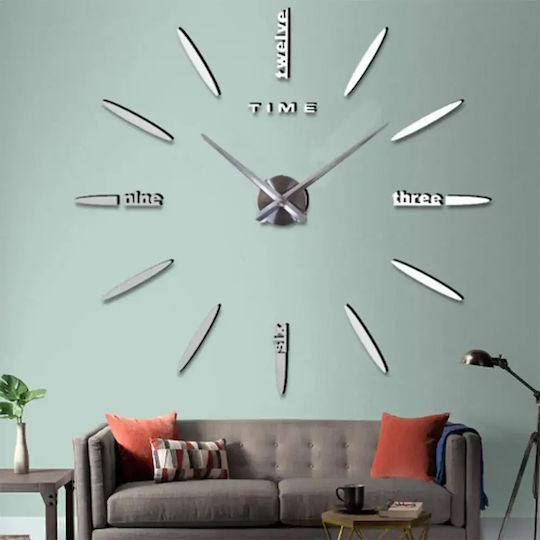 Factory 3D Wanduhr Aufkleber Metallisch Silber Ø24cm