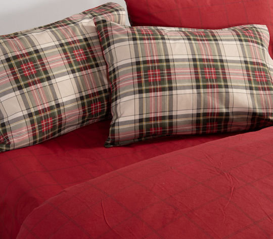 Nef-Nef Homeware Комплект Плик за Завивка Памучен Единичен с Калъфка 160x230 Noel Red/grey