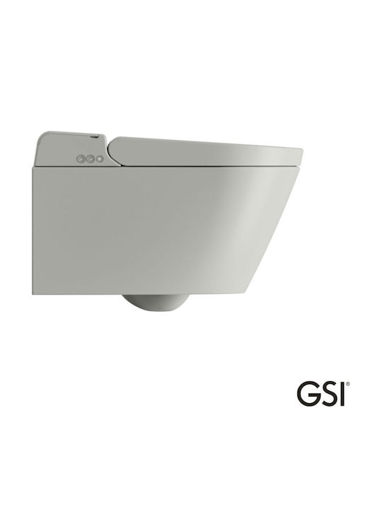 GSI Swirl Toaletă montată pe perete Fără margine cu Capac Închidere lentă și Bideu Gri
