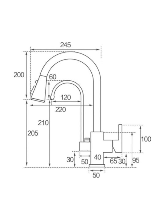 Three-Way Mixer Counter Faucet Shower Black