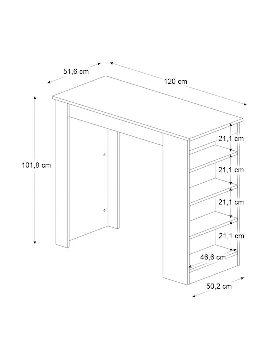 Monaco Table Bar with Marble Surface Walnut - Black Marble Effect 120x51.6x101.8cm