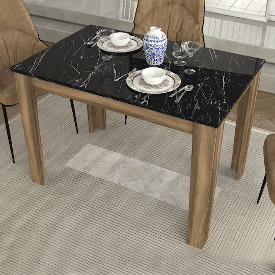 Darlen Table Dining Room Wooden Walnut - Black Marble Effect 110x72x74cm