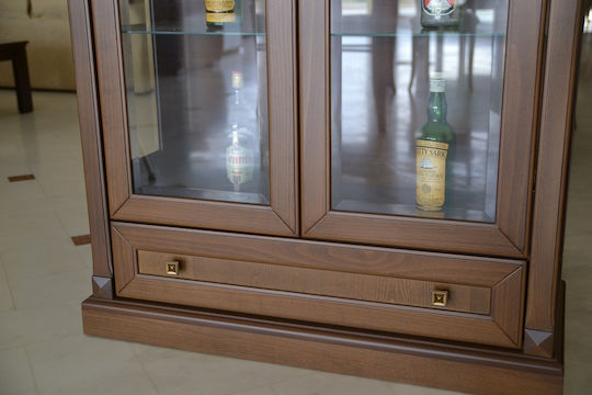 Dulapuri De Prezentare Pentru Sufragerie De Pardoseală Din Lemn Masiv Vitrină Cu Geam Nuanță Nuc Lemn Fag 100x40x190cm HM020111