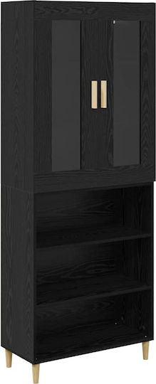 Wall Living Room Display Cabinet made of Particleboard with Glass Black Beech 70x34x90cm