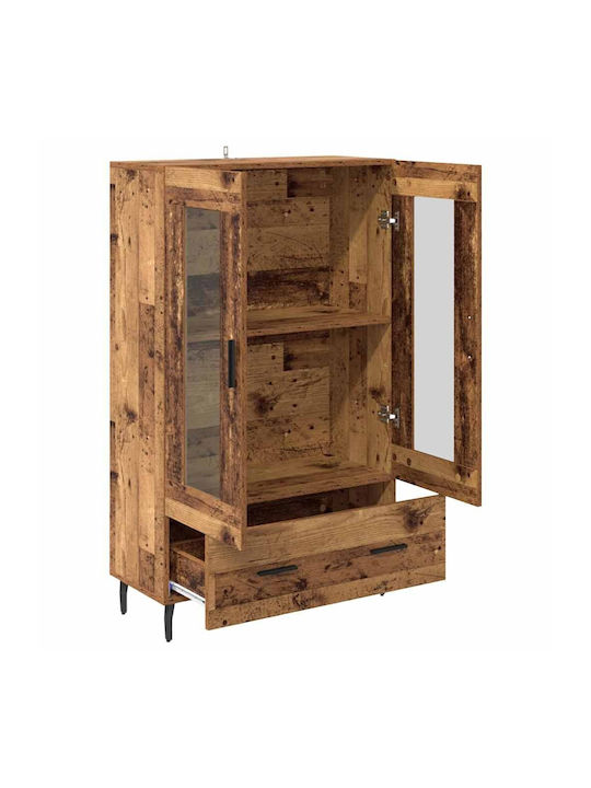 Wall Living Room Display Cabinet made of Wood & Metal with Glass Old Wood 69.5x31x115cm