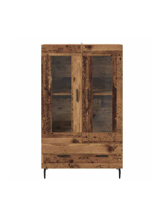 Wall Living Room Display Cabinet made of Wood & Metal with Glass Old Wood 69.5x31x115cm