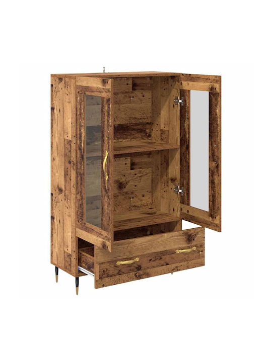 Wall Living Room Display Cabinet made of Wood & Metal with Glass Old Wood 69.5x31x115cm