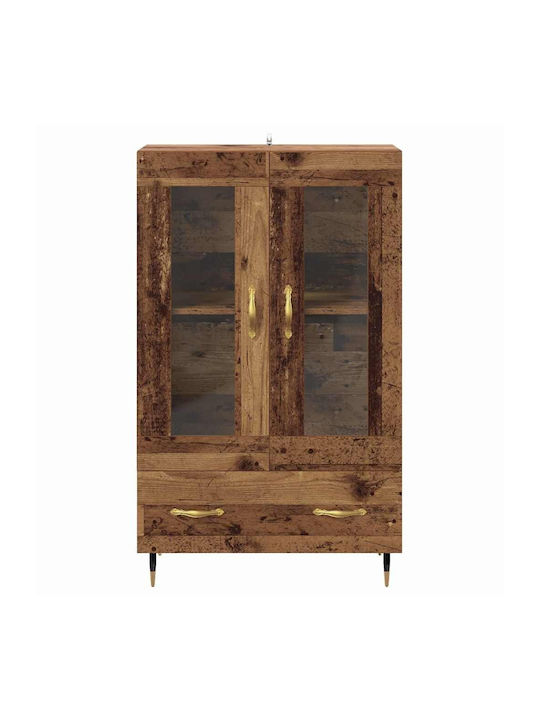 Wall Living Room Display Cabinet made of Wood & Metal with Glass Old Wood 69.5x31x115cm