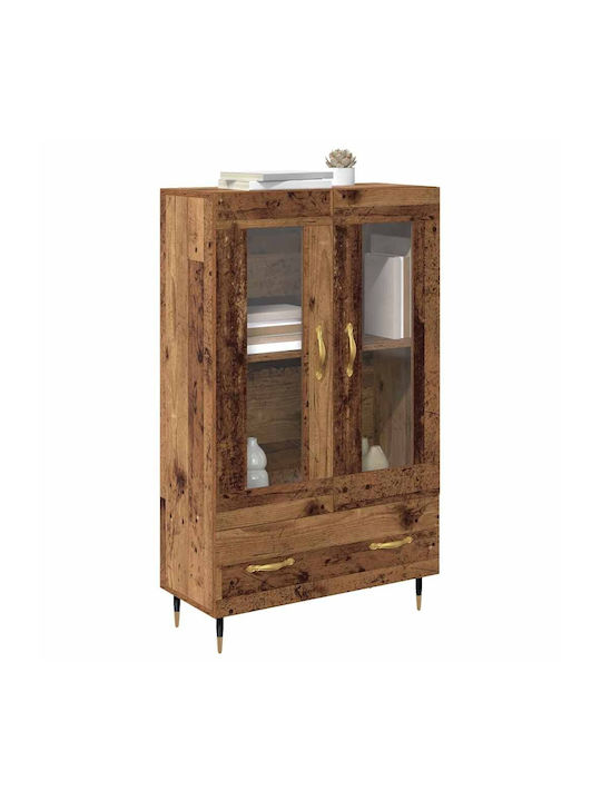 Wall Living Room Display Cabinet made of Wood & Metal with Glass Old Wood 69.5x31x115cm
