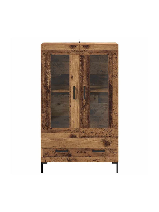 Living Room Display Cabinet Made of Wood & Metal with Windowed Old Wood 69.5x31x115cm
