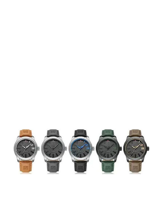 Naviforce Men's Watch 46mm Battery with Brown Leather Strap