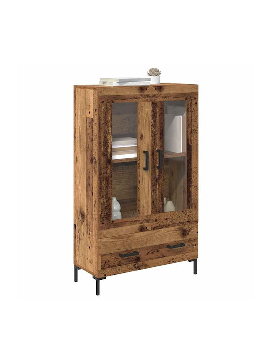 Living Room Display Cabinet Made of Wood & Metal with Windowed Old Wood 69.5x31x115cm