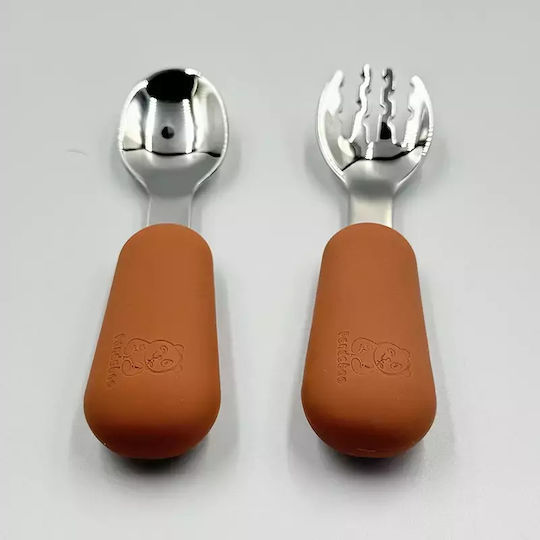 Pandaboo Baby Set with Fork made of Silicone Pink 2pcs